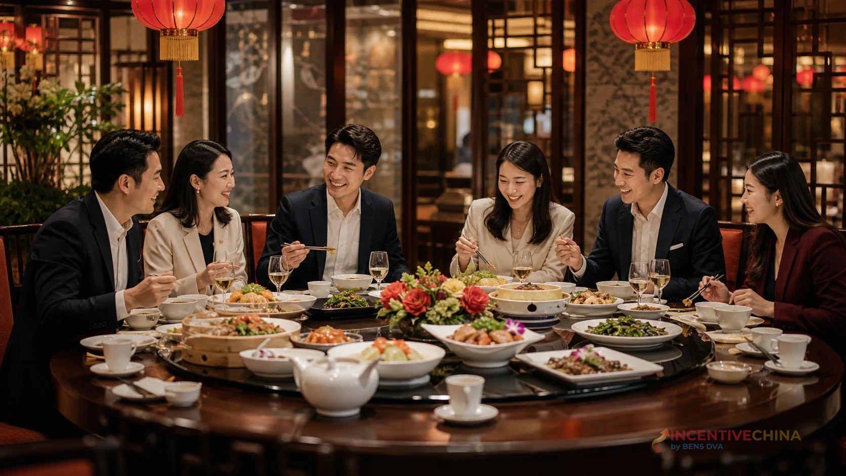 บรรยากาศมื้ออาหารของกรุ๊ปองค์กรในจีนสำหรับวางแผนรายการที่ชำระล่วงหน้า