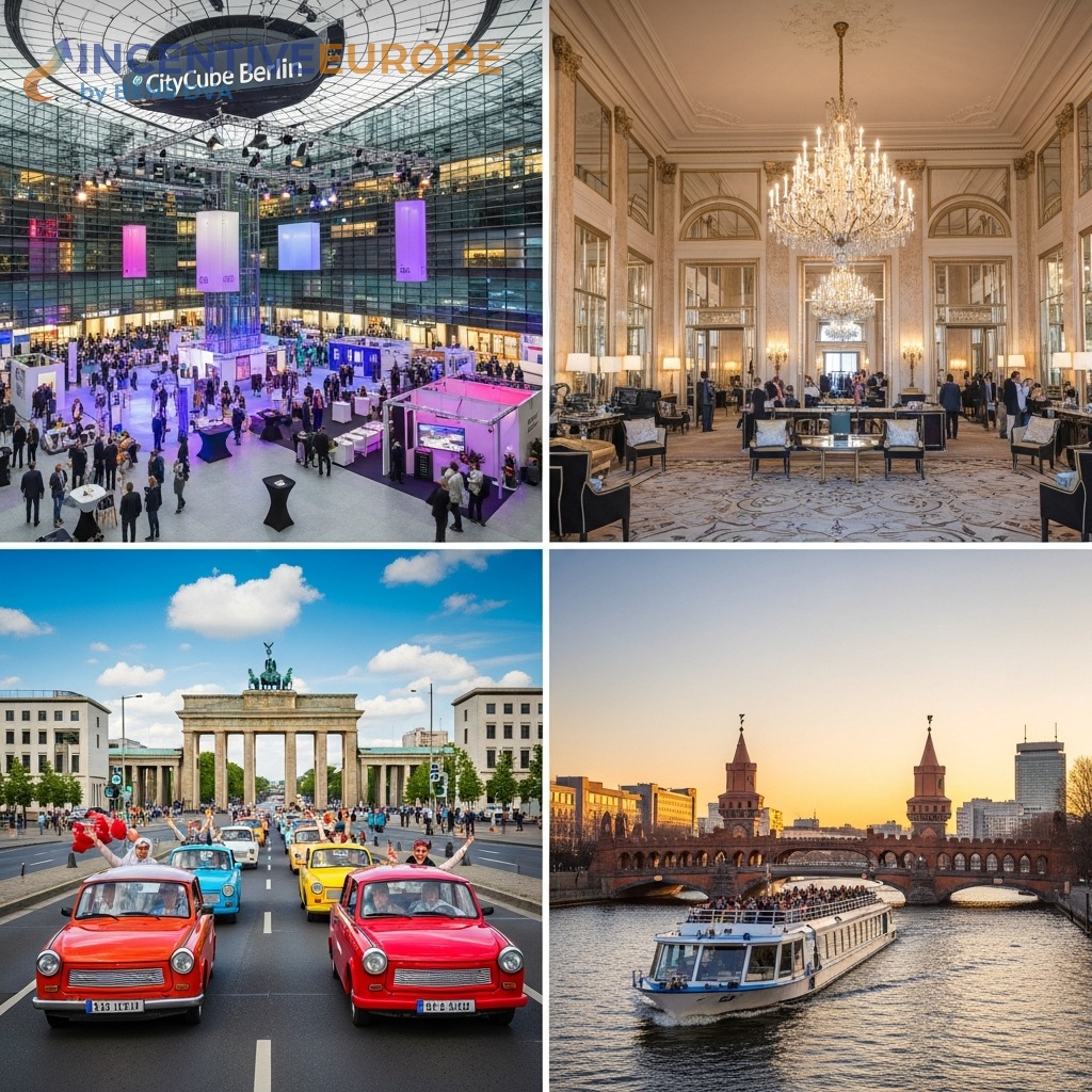 งานองค์กรเบอร์ลิน — ศูนย์ประชุม CityCube โรงแรม Adlon Trabi Safari ล่องเรือ Spree