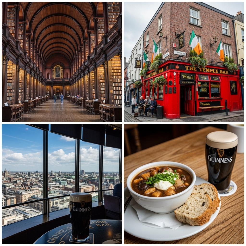 สถานที่ท่องเที่ยวดับลิน — ห้องสมุด Trinity College ผับ Temple Bar Guinness สตูว์ไอริช