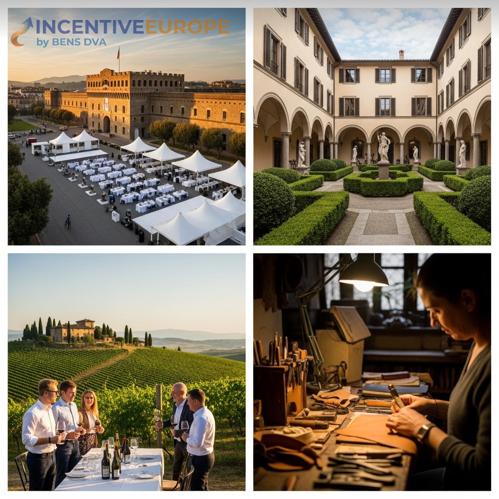 งานองค์กรฟลอเรนซ์ — Fortezza da Basso โรงแรม Four Seasons ชิมไวน์เคียนติ เวิร์กช็อปเครื่องหนัง