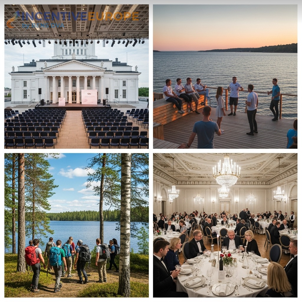 งานองค์กรเฮลซิงกิ — Finlandia Hall ซาวน่า Löyly กรุ๊ป เดินป่า Nuuksio Gala Dinner Hotel Kamp