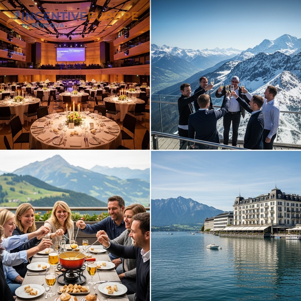 งานองค์กรลูเซิร์น — KKL ศูนย์ประชุม ทีมบิลดิ้ง Pilatus ฟองดูว์ปาร์ตี้ โรงแรม Schweizerhof