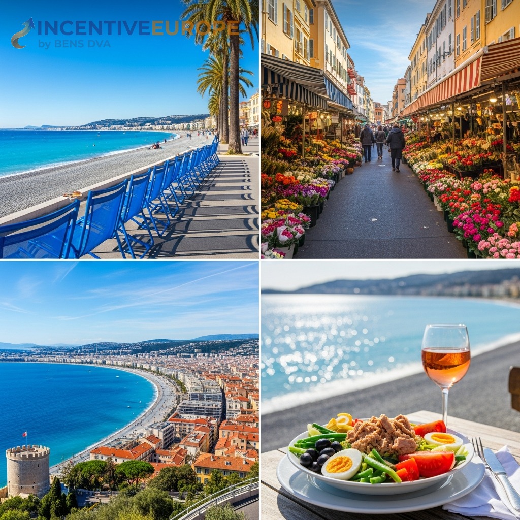 สถานที่ท่องเที่ยวนีซ — Promenade des Anglais ตลาดดอกไม้ Cours Saleya เนินปราสาท สลัดนิซัวส์