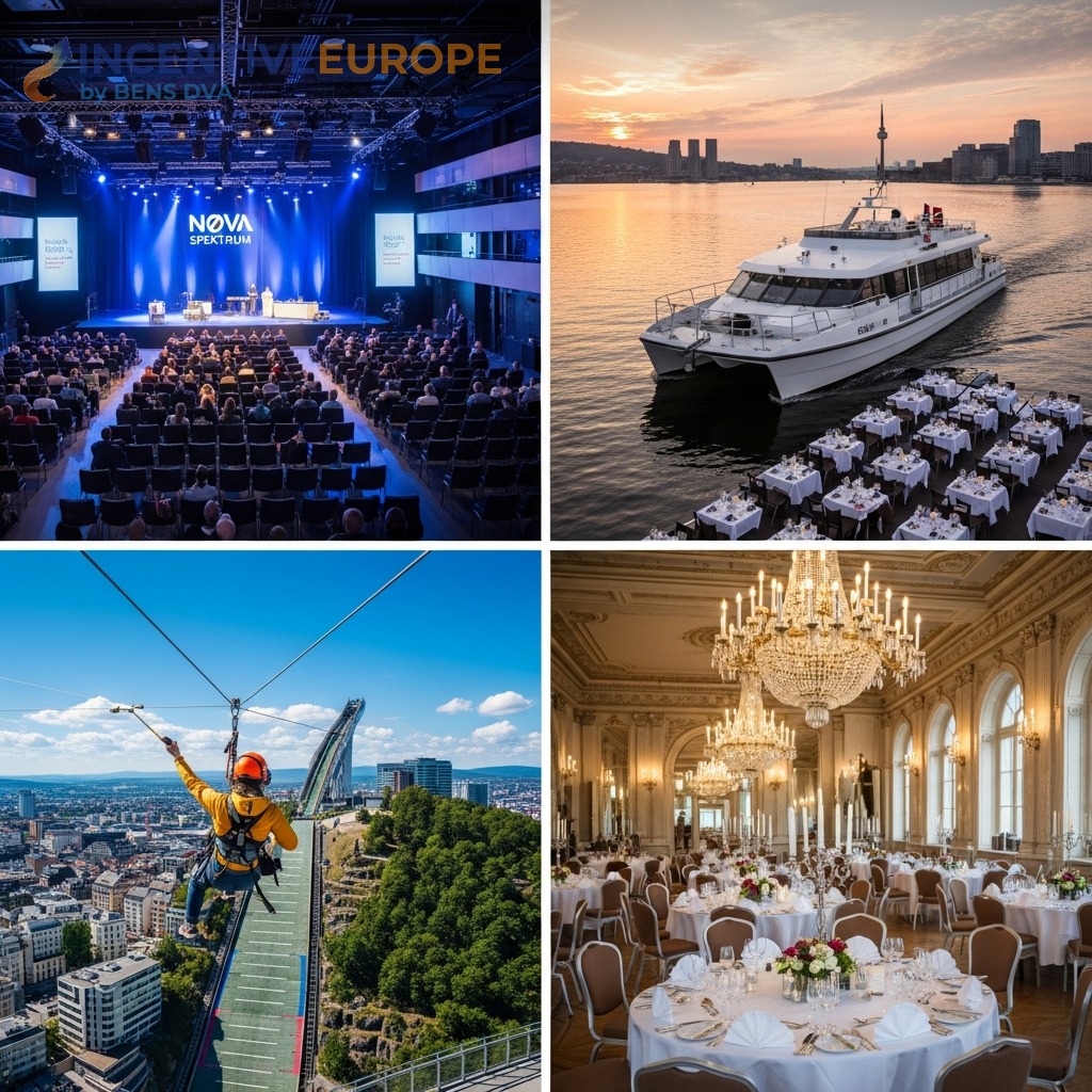 งานองค์กรออสโล — ศูนย์ประชุม NOVA Spektrum ล่องเรือ Brim Explorer ซิปไลน์ Kollensvevet Gala Dinner