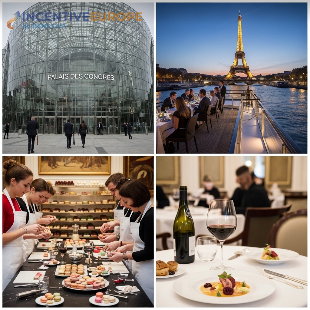 งานองค์กรปารีส — ศูนย์ประชุม Palais des Congrès ล่องเรือดินเนอร์แซน เวิร์กชอปมาการง Michelin Dining