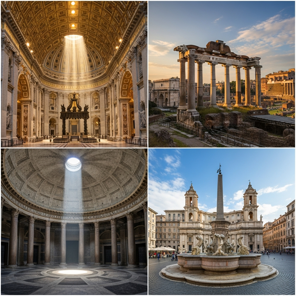 สถานที่ท่องเที่ยวโรม — มหาวิหารเซนต์ปีเตอร์ โรมันฟอรัม แพนธีออน ปิอัซซานาโวนา