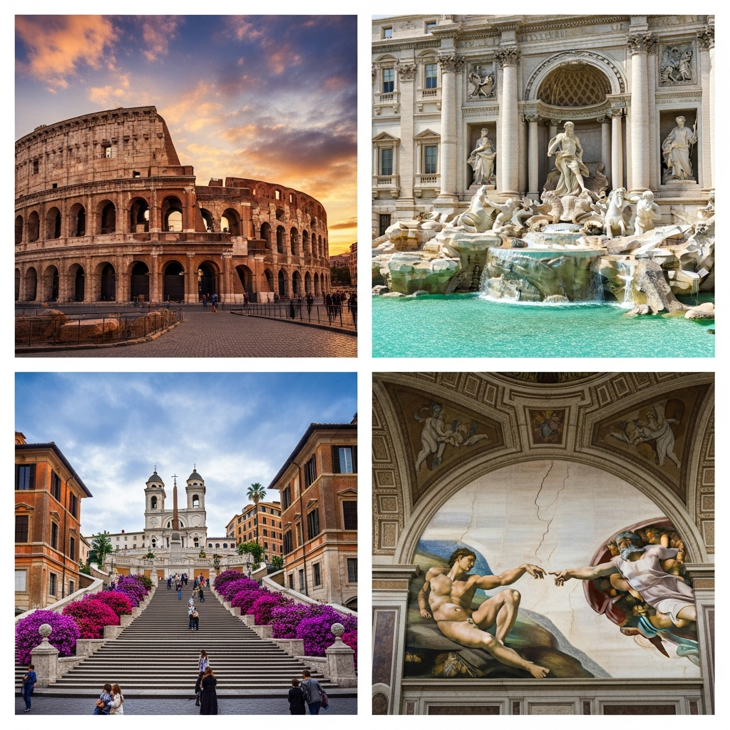 สถานที่ท่องเที่ยวโรม — โคลอสเซียม น้ำพุเทรวี บันไดสเปน ซิสทีนชาเปลวาติกัน