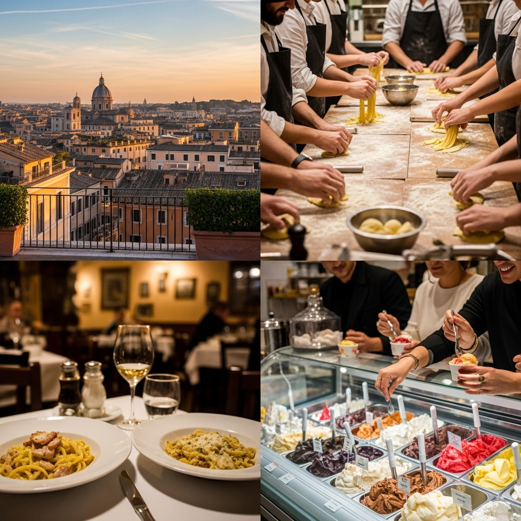 งานองค์กรโรม — โรงแรม Cavalieri เรียนทำพาสตา คาร์โบนารา Michelin เจลาโต