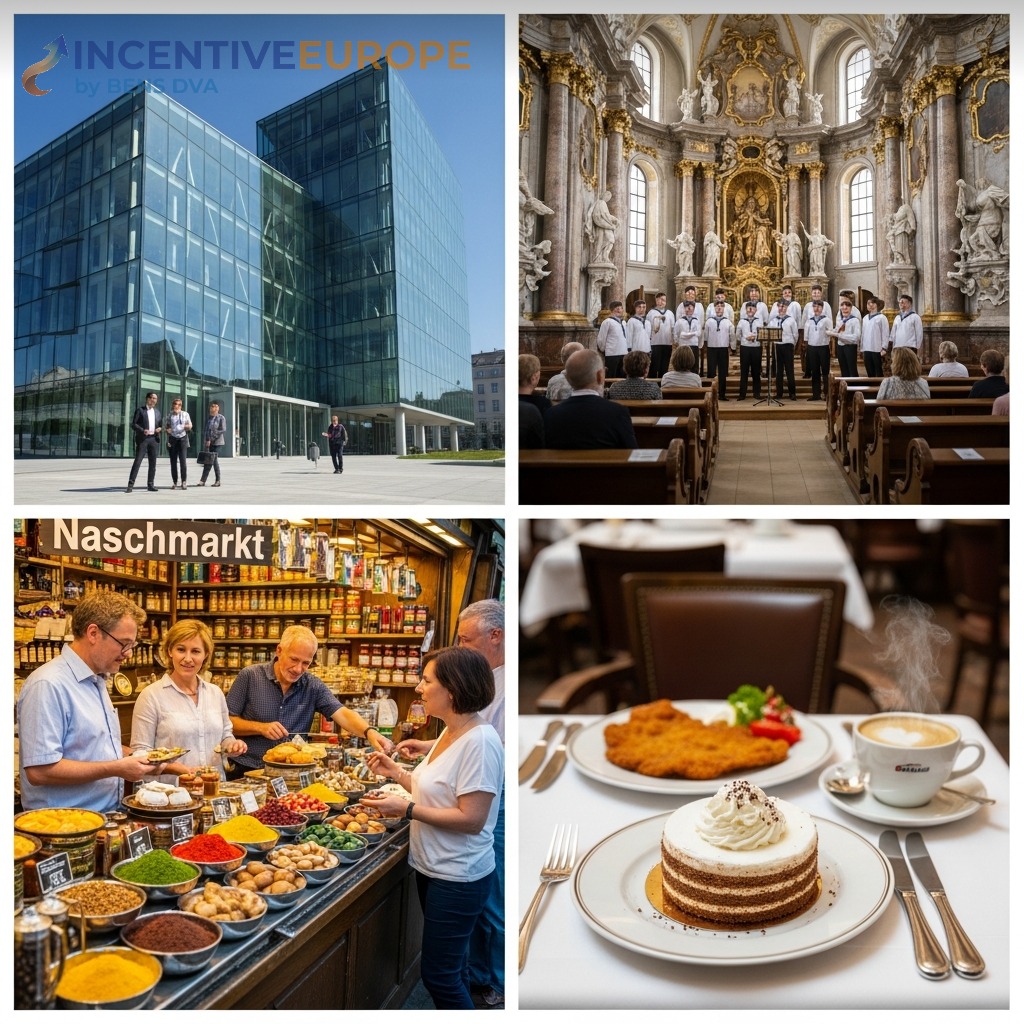 งานองค์กรเวียนนา — ศูนย์ประชุม Austria Center Vienna Boys Choir ตลาด Naschmarkt ซาเคอร์ทอร์เทอ