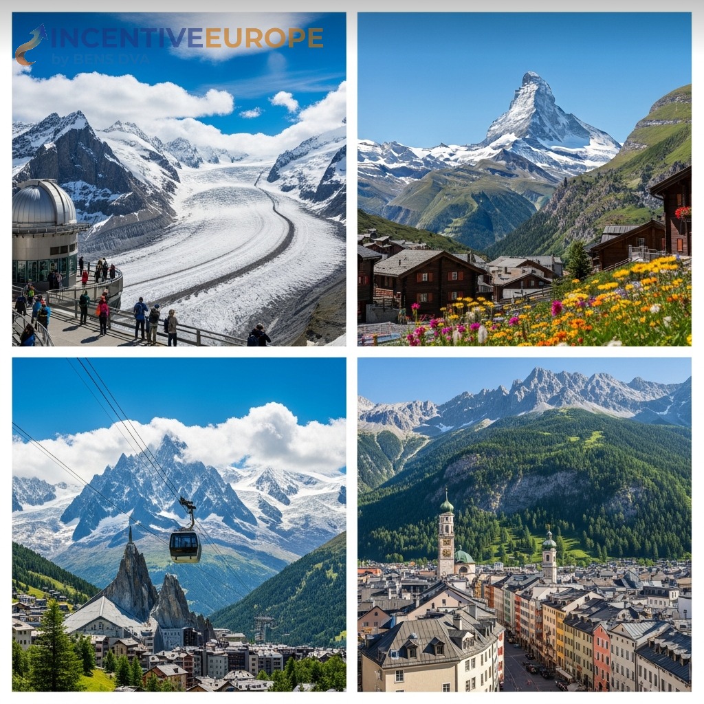 จุดหมายแอลป์ Jungfraujoch Zermatt Matterhorn Chamonix Mont Blanc Innsbruck Nordkette