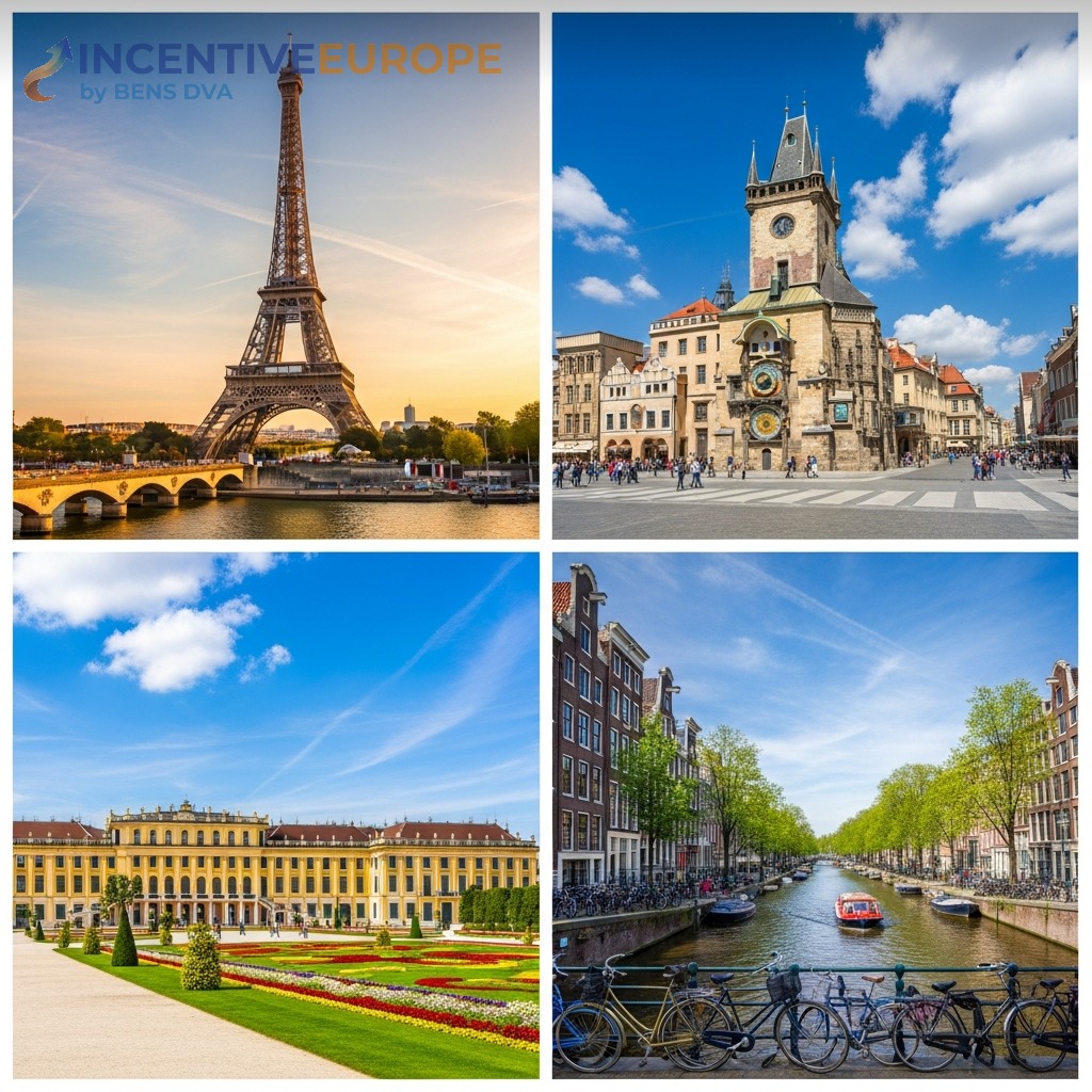 เมืองยอดนิยม City Break ปารีส หอไอเฟล ปราก Old Town เวียนนา Schönbrunn อัมสเตอร์ดัม คลอง