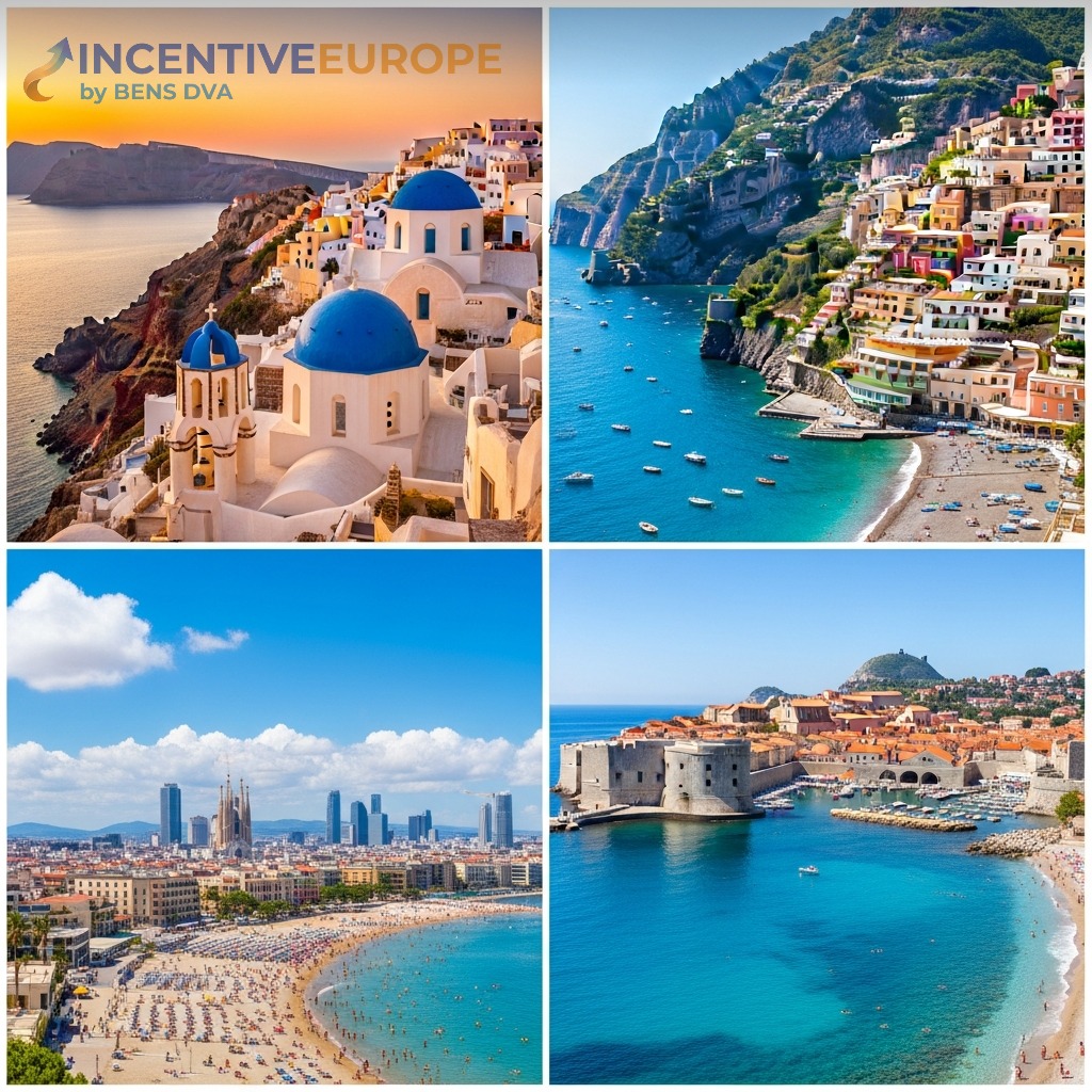 จุดหมายเมดิเตอร์เรเนียน ซานโตรินี Amalfi Coast บาร์เซโลนา ดูโบรฟนิก