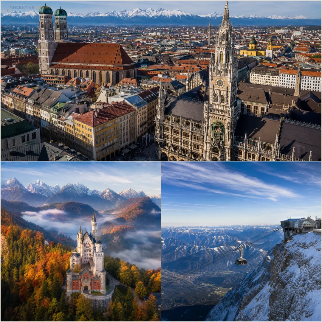 คอลลาจสถานที่ตามเส้นทางมิวนิก ปราสาทนอยชวานสไตน์ และยอดเขา Zugspitze
