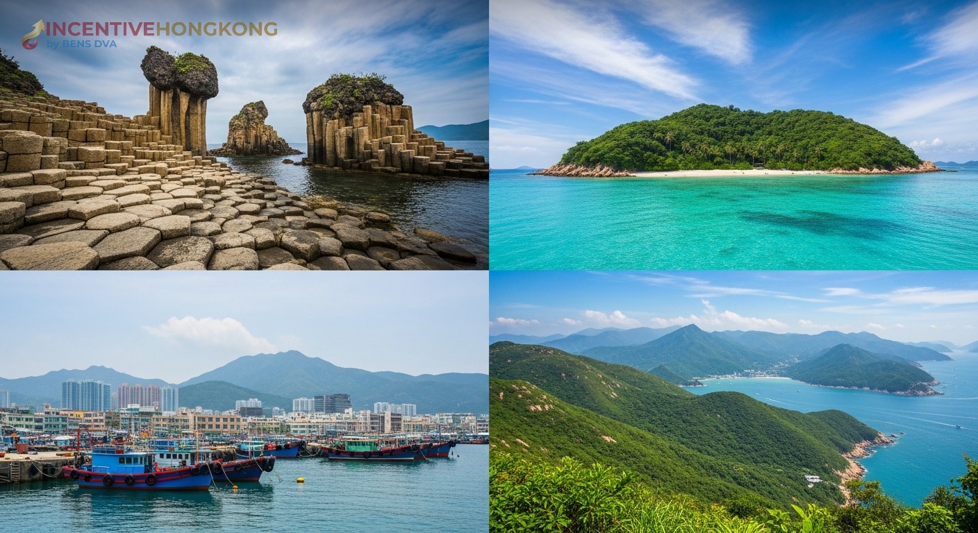 ไซกุง Geopark — เสาหินหกเหลี่ยม ทะเลใสเกาะ เรือประมงริมน้ำ เส้นทางเดินป่า ฮ่องกง