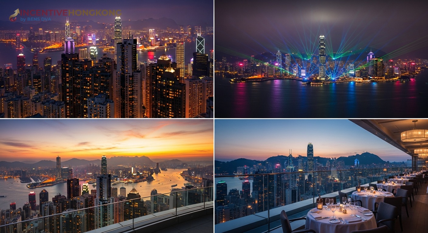 วิคตอเรียพีคยามค่ำ — สกายไลน์กลางคืน Symphony of Lights Sky Terrace 428 ดินเนอร์วิวเมือง ฮ่องกง