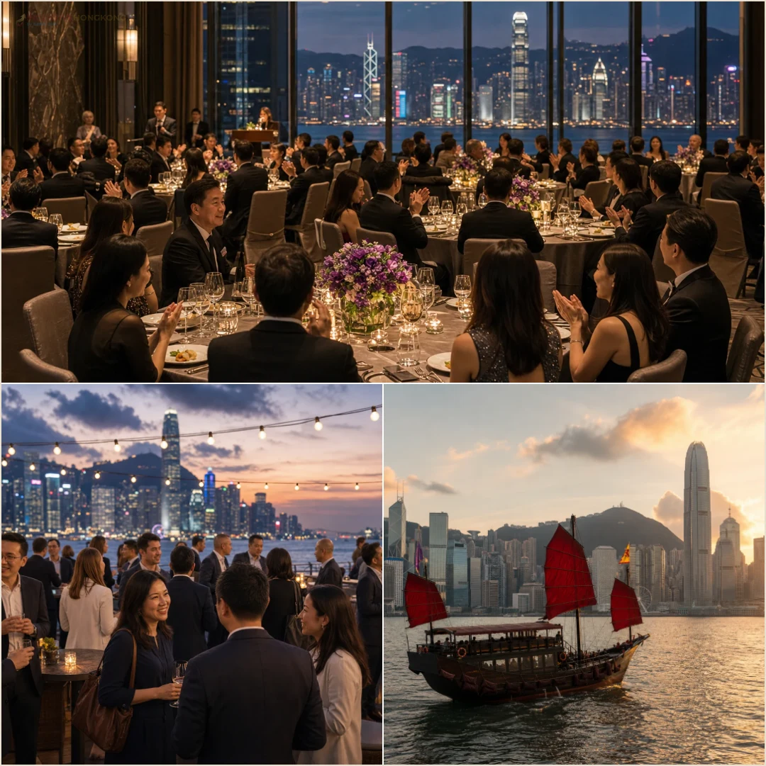 สามรูปแบบสถานที่จัดงานเลี้ยงในฮ่องกง ห้องจัดเลี้ยงโรงแรม ดาดฟ้า และเรือล่องอ่าว