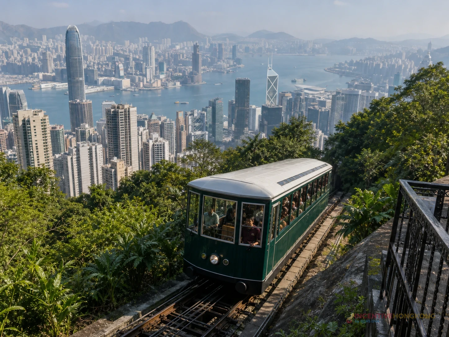 ภาพ Peak Tram Hong Kong ประกอบลำดับจองและการควบคุม e-ticket ของกรุ๊ปบริษัท