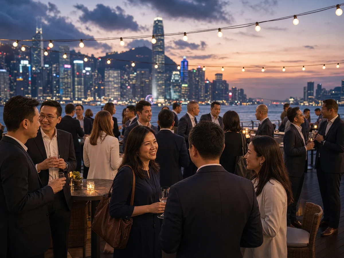 บรรยากาศ networking บน rooftop ในฮ่องกงสำหรับกรุ๊ปองค์กรระดับพรีเมียม