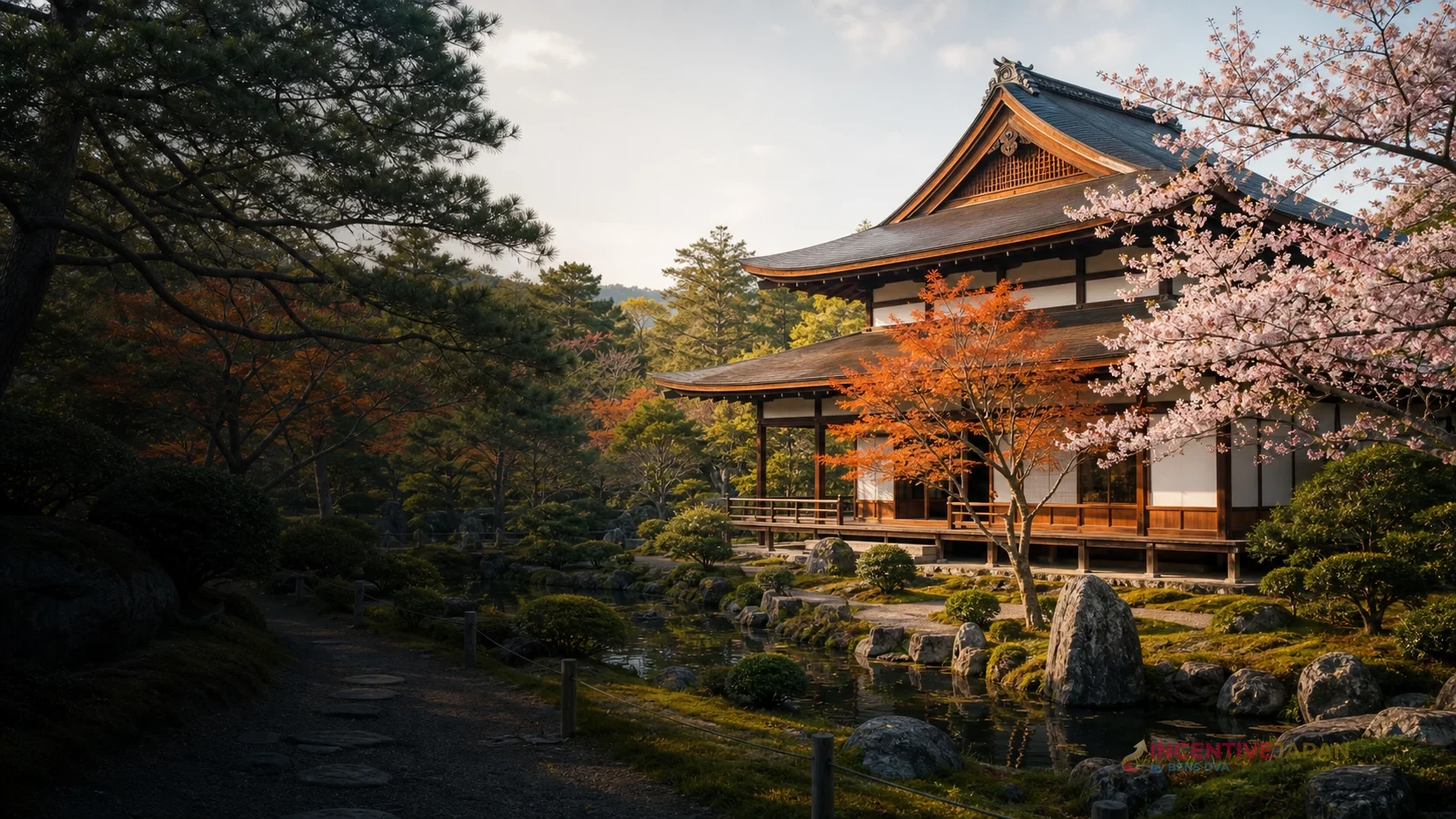 สวนและสถาปัตยกรรมญี่ปุ่นสำหรับประเมินสถานที่จัดดินเนอร์ส่วนตัว
