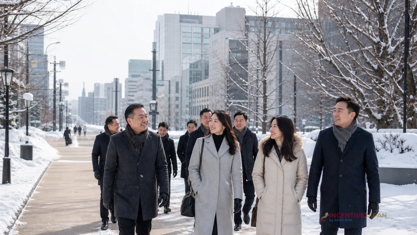 ทีมองค์กรเดินทางถึงซัปโปโรในฤดูหนาวพร้อมผู้ประสานงานและสัมภาระที่จัดเป็นระบบ