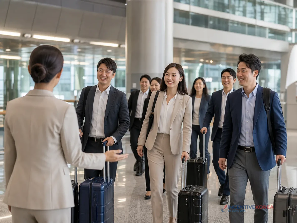 บรรยากาศกรุ๊ปองค์กรเดินทางถึงเกาหลีและรับรถโค้ชจากสนามบินสำหรับเริ่มโปรแกรมวันแรก