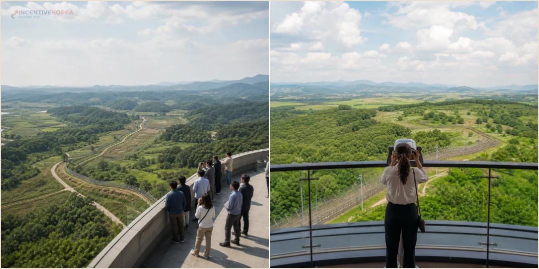 คอลลาจภูมิทัศน์ชายแดนและบริเวณ DMZ สำหรับวางแผนเส้นทางกรุ๊ปบริษัท