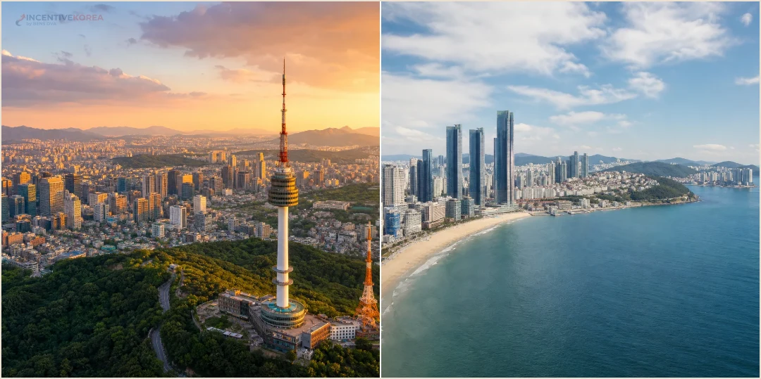 วิวเมืองโซลและชายฝั่งเมืองปูซานสำหรับวางแผนเดินทางของกรุ๊ปองค์กร
