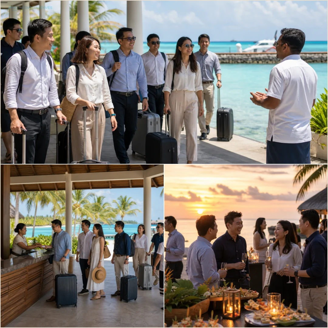 คอลลาจ flow meeting และ gala dinner ที่ Hard Rock Maldives สำหรับกรุ๊ปองค์กร