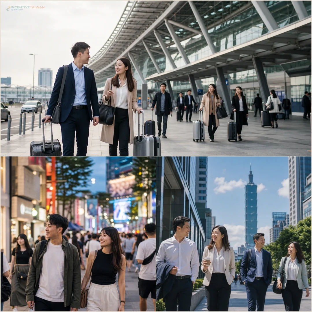 คอลลาจสถานที่ในไทเปที่เดินทางเชื่อมต่อด้วย MRT ได้แก่ สถานีหลัก ซีเหมินติง และย่านซินอี้