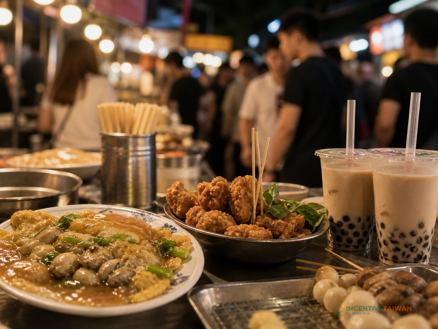 อาหารตลาดคืนไต้หวันหลายแบบสำหรับแบ่งกันชิมเป็นทีม