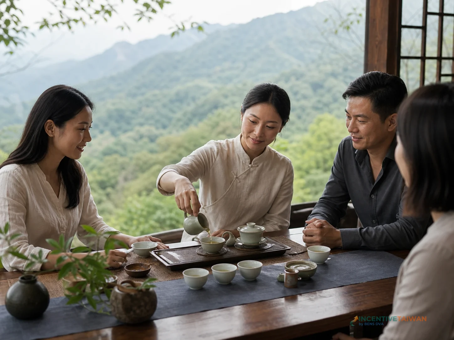 พิธีชงชาไต้หวันและ Tea Tasting สำหรับทีมในบรรยากาศ Maokong