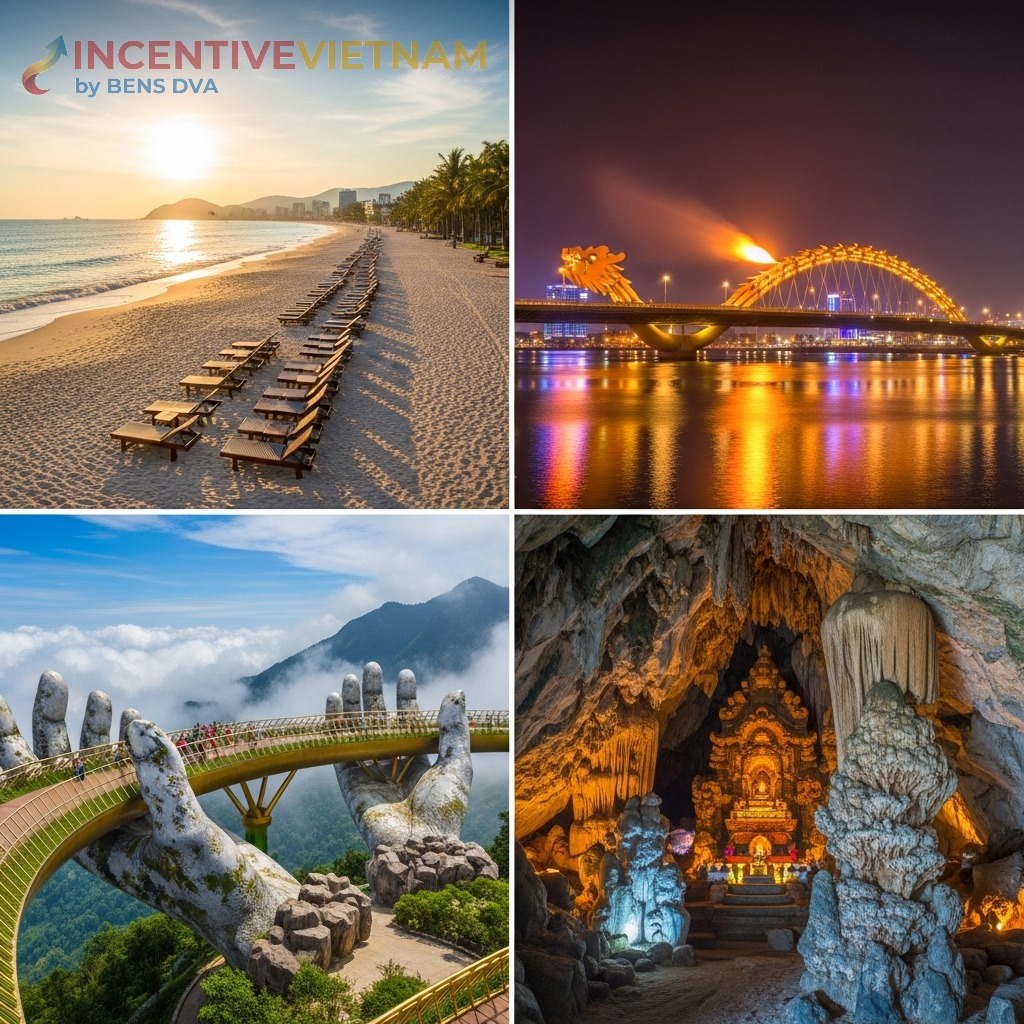 สถานที่ท่องเที่ยวดานัง — หาดมีเค สะพานมังกรพ่นไฟ สะพานทองบานาฮิลล์ ถ้ำ Marble Mountains | BENS DVA