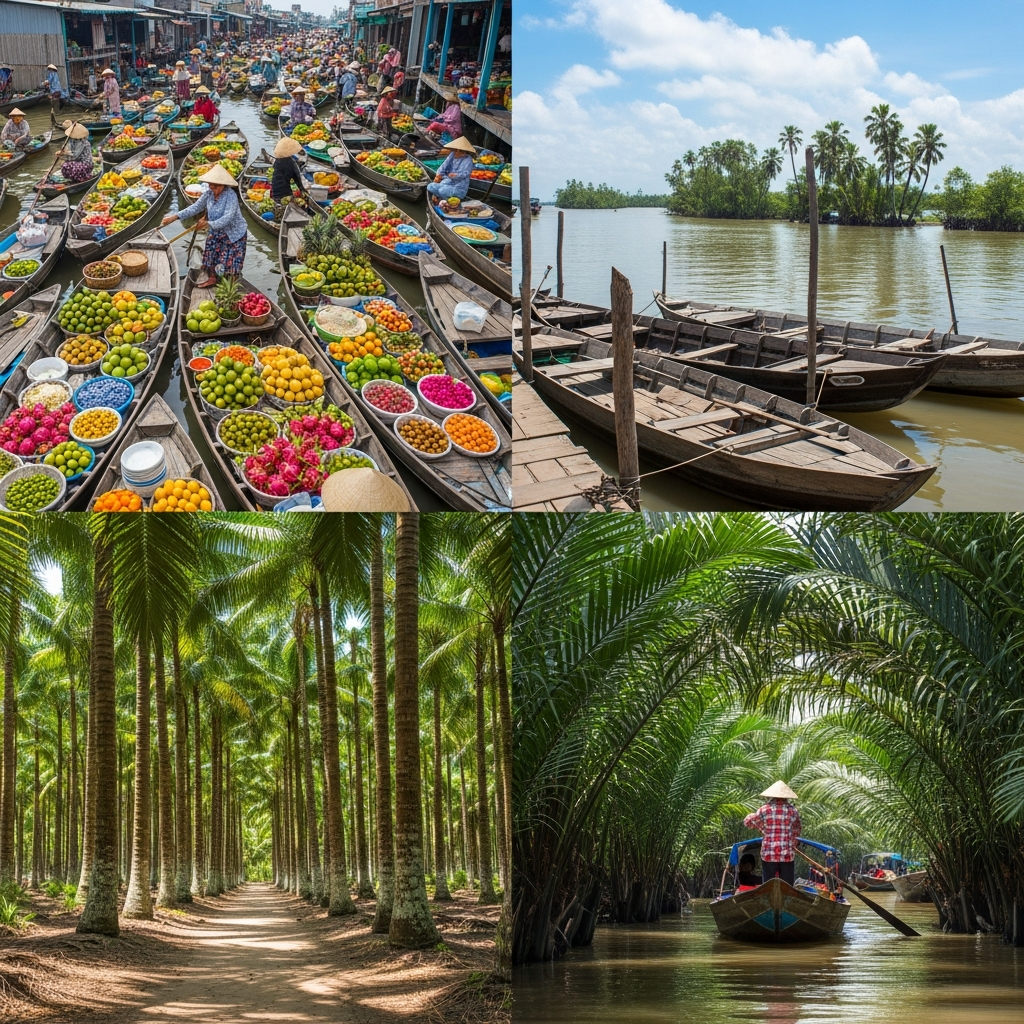 สถานที่ท่องเที่ยวแม่น้ำโขง — ตลาดน้ำไกรั่ง ท่าเรือเมืองเตอ สวนมะพร้าวเบ๊นแจ ล่องเรือคลอง | BENS DVA