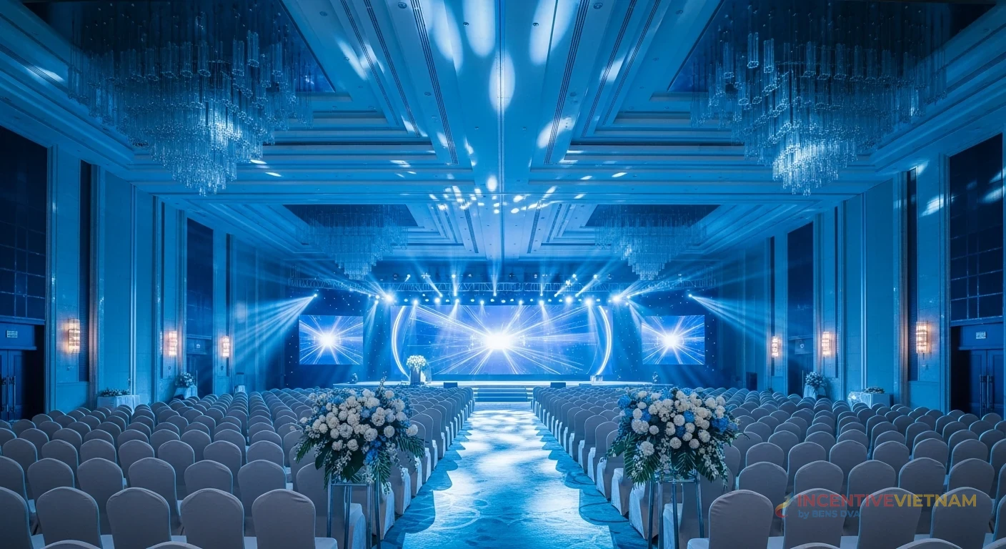 ห้องประชุมพร้อมเวทีและที่นั่งสำหรับใช้ประเมินความจุ MICE ที่ดานัง