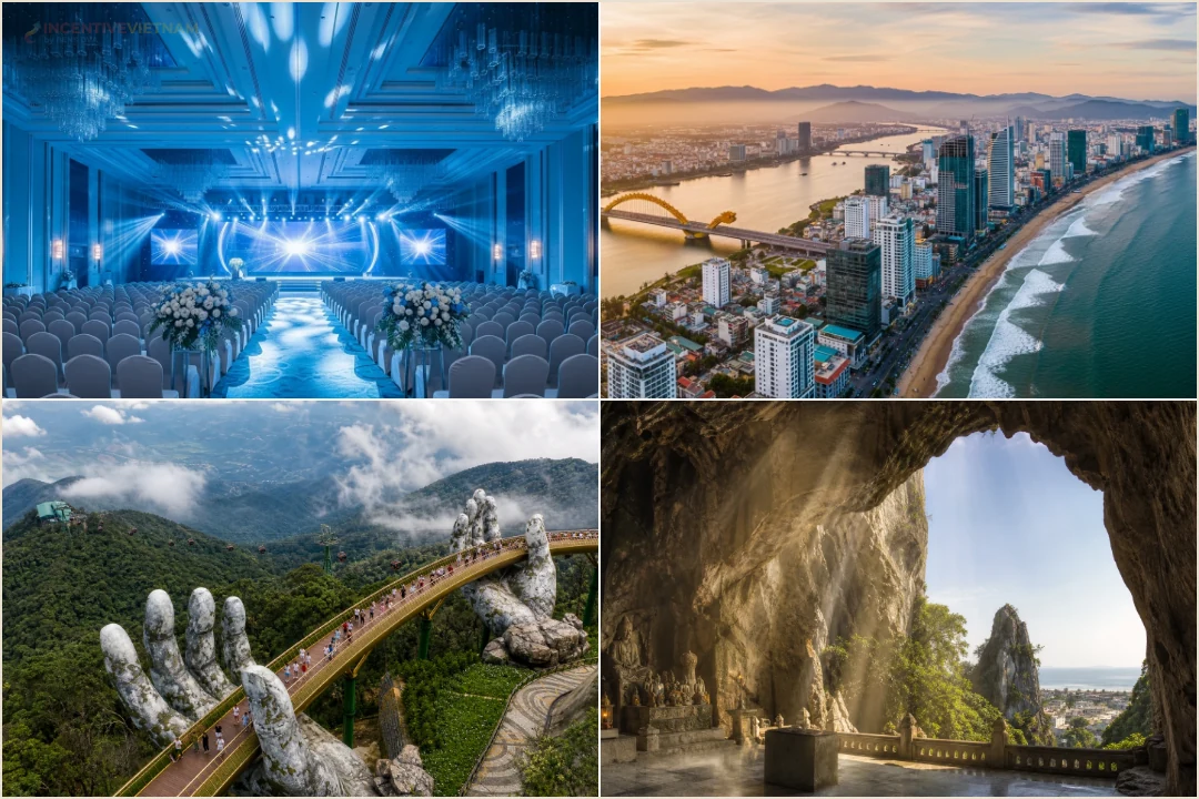 คอลลาจดานังสำหรับทริปองค์กรที่รวมเวนิวประชุม วิวเมือง สะพานทอง และ Marble Mountains