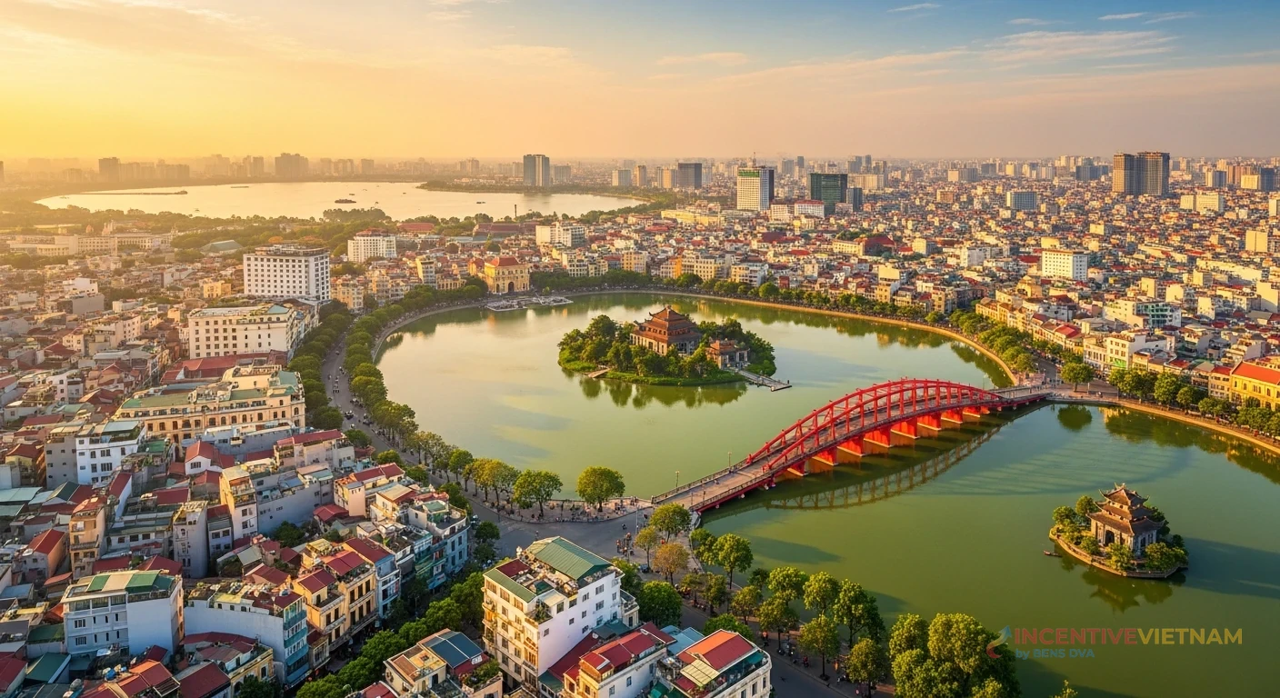 วิวทะเลสาบฮว่านเกี๊ยมและย่านเมืองเก่าฮานอยสำหรับเลือกแกนประสบการณ์ทริปบริษัท