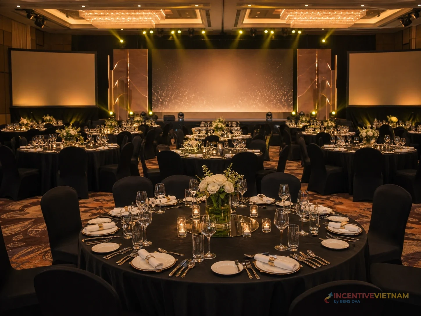 ภาพ ballroom สำหรับงานประชุมหรือ gala ของกรุ๊ปองค์กรในเวียดนาม