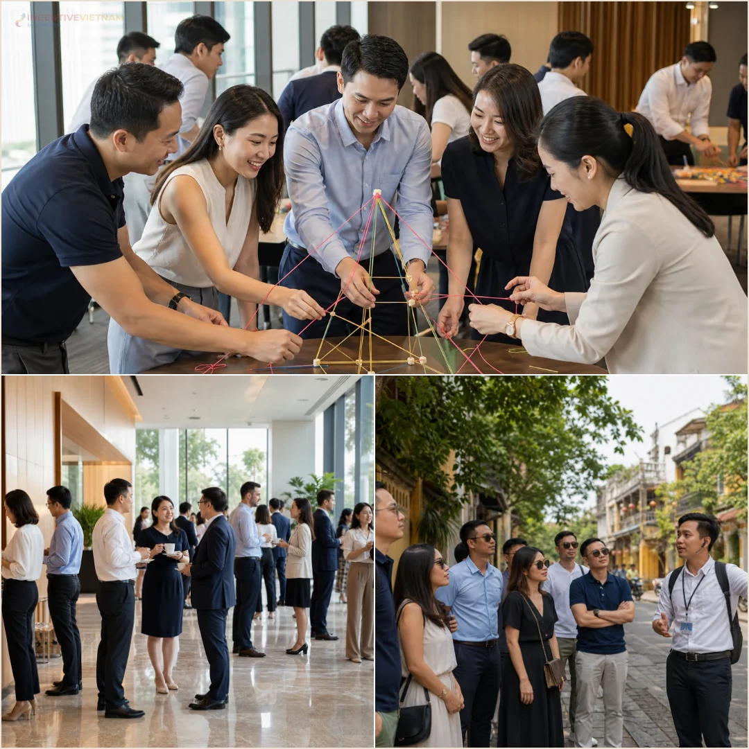 คอลลาจคนล้วนแสดงการทำงานร่วมกัน การสนทนาช่วงพัก และการสังเกตพื้นที่ระหว่าง Innovation Visit เวียดนาม