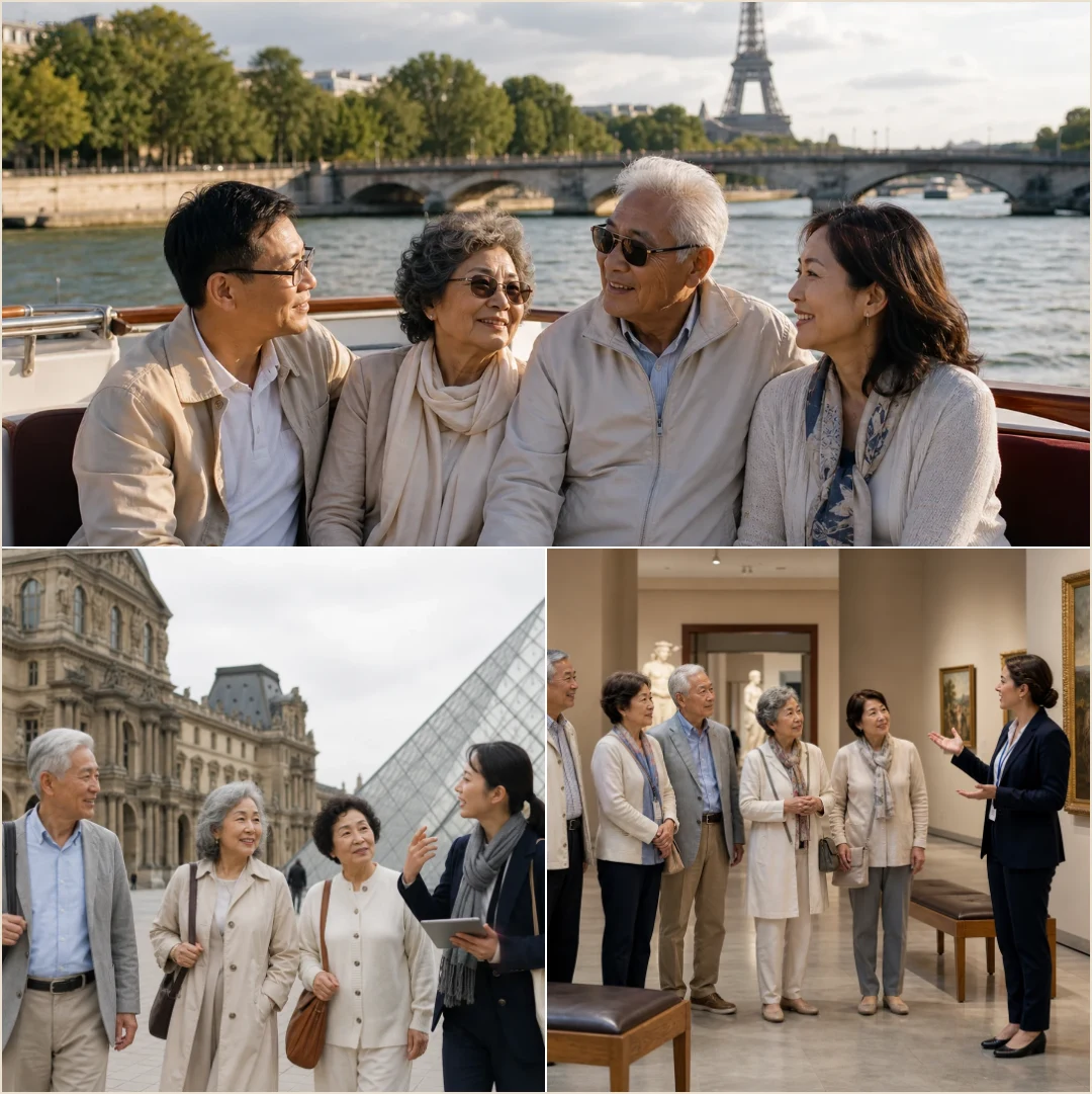 บรรยากาศผู้สูงวัยชมแม่น้ำแซน พิพิธภัณฑ์ลูฟวร์ และสถานที่สำคัญในปารีส